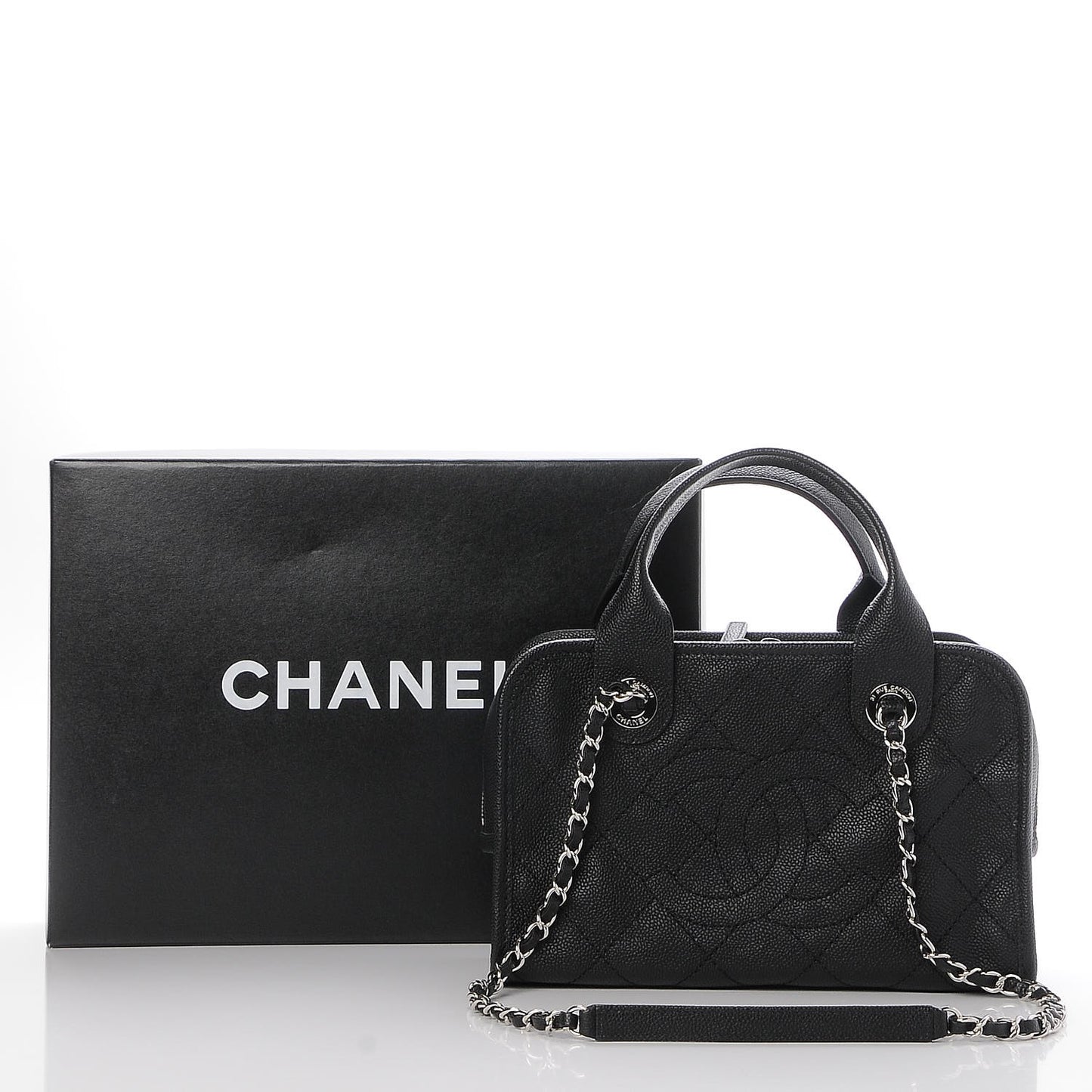 Caviar Quilted Small Deauville Bowling Bag Black