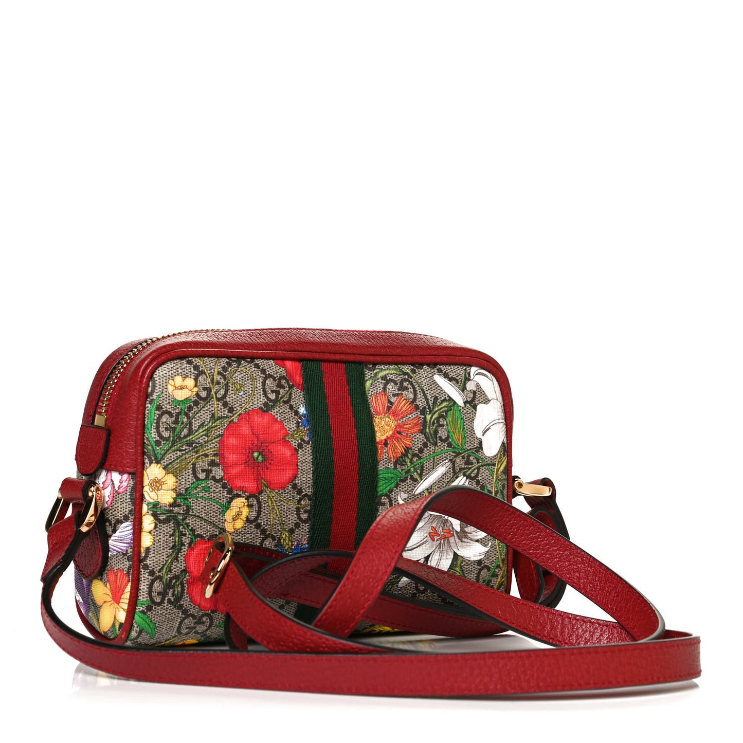 GG Supreme Monogram Flora Web Mini Ophidia Shoulder Bag Red