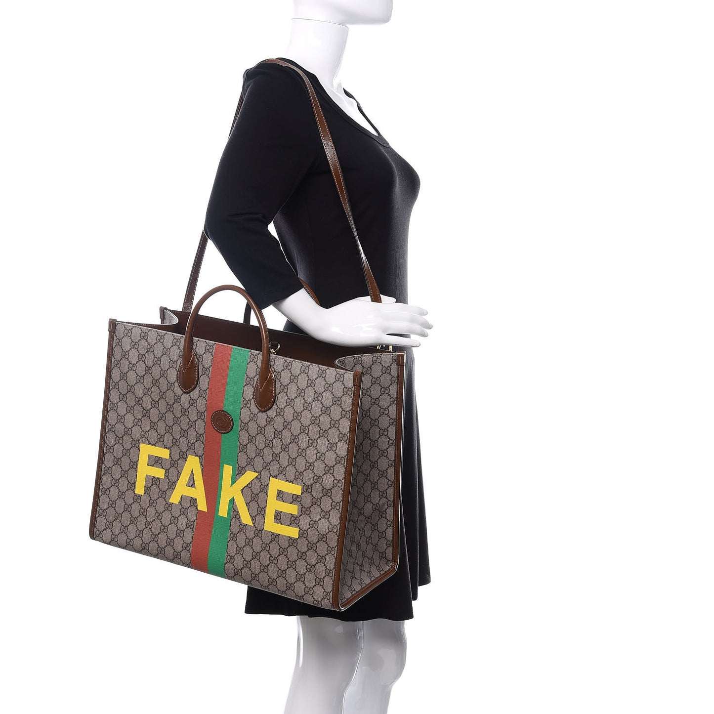 GG Supreme Monogram Fake/Not Large Retro Interlocking G Tote Bag Beige Brown Sugar