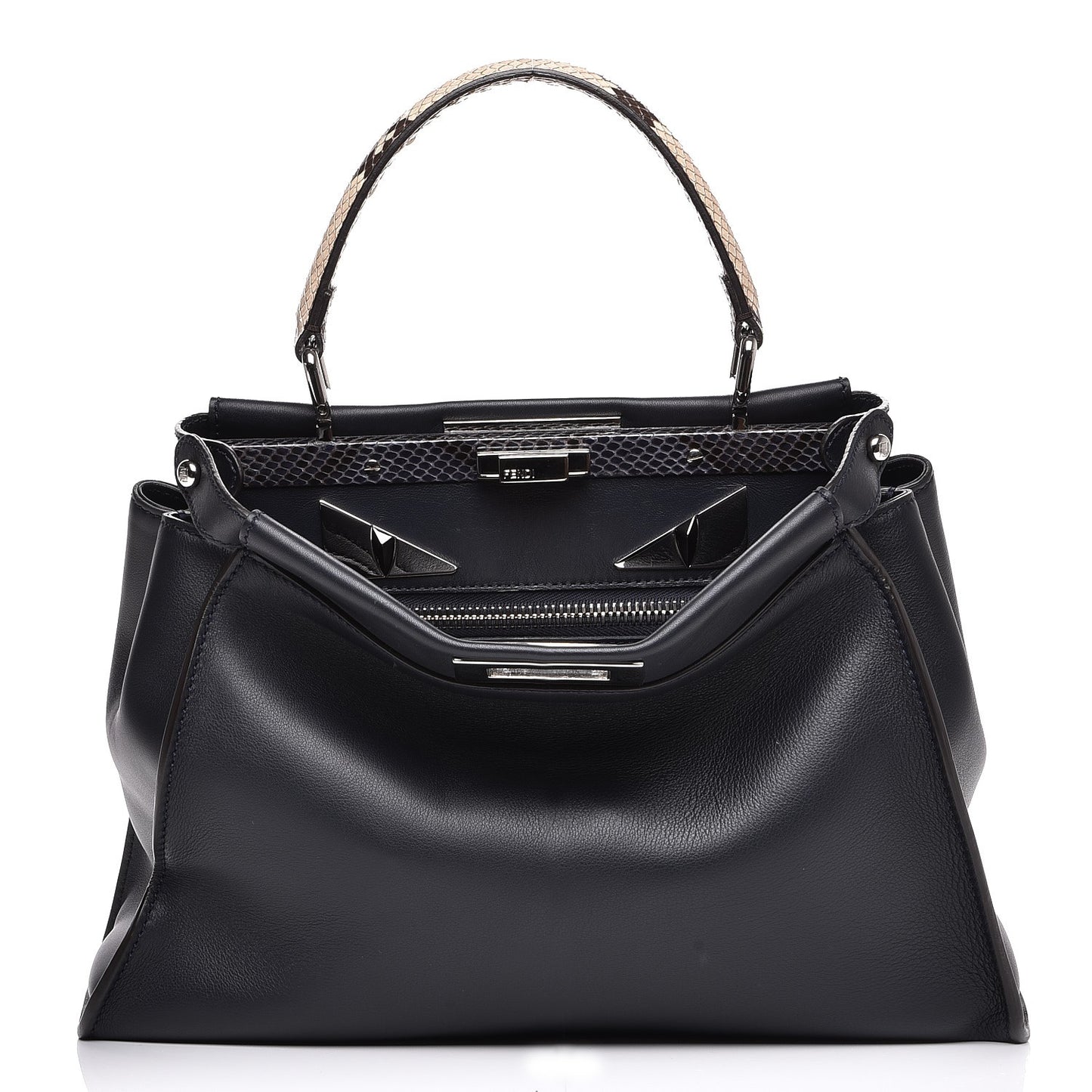 Vitello Seta Snakeskin Shiny Nappa Monster Eyes Medium Peekaboo Iconic Satchel Blue Notte Roccia
