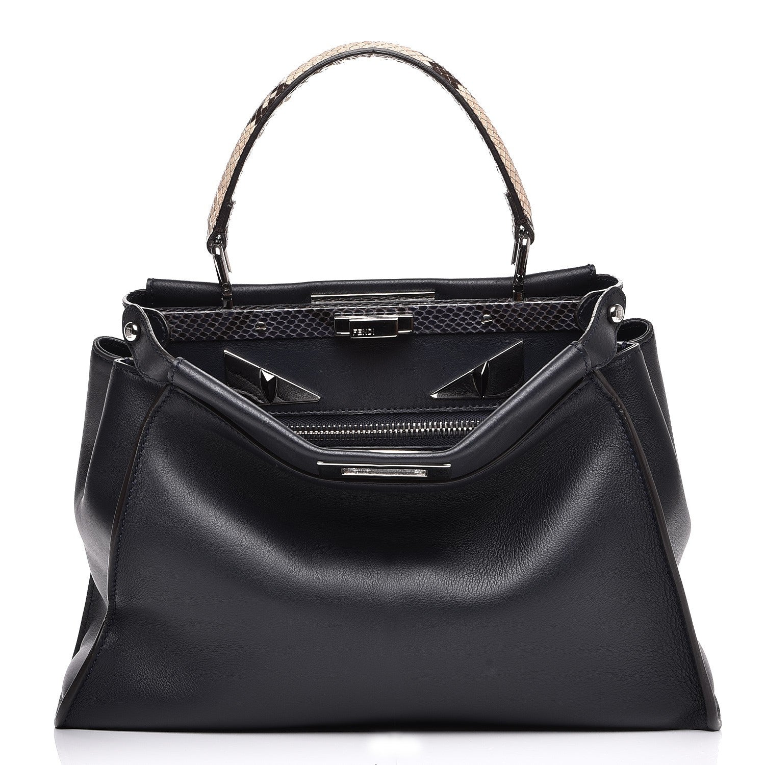Fendi Vitello Seta Snakeskin Shiny Nappa Monster Eyes Medium Peekaboo Iconic Satchel Blue Notte Roccia 1 of 8