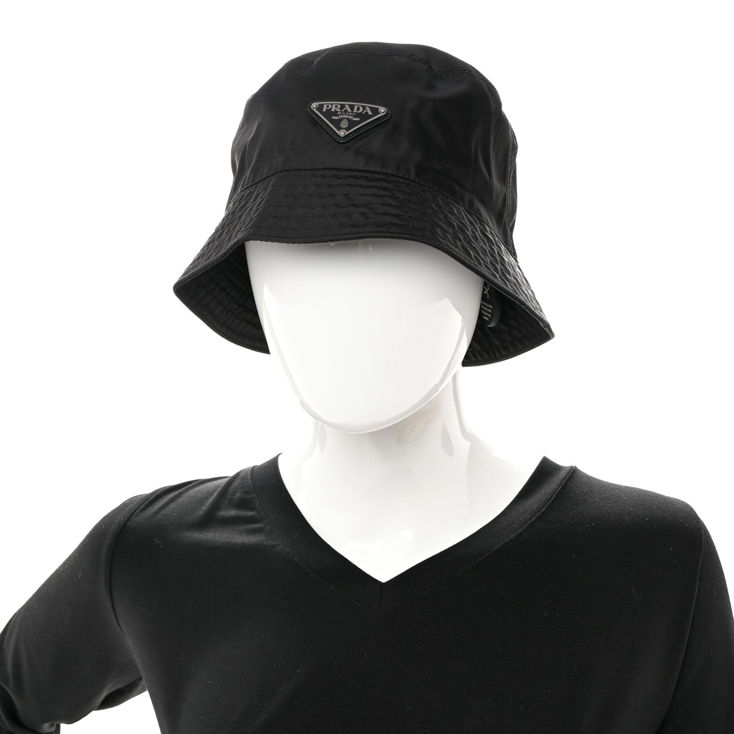 Re-Nylon Metal Triangle Logo Womens Bucket Hat M Black