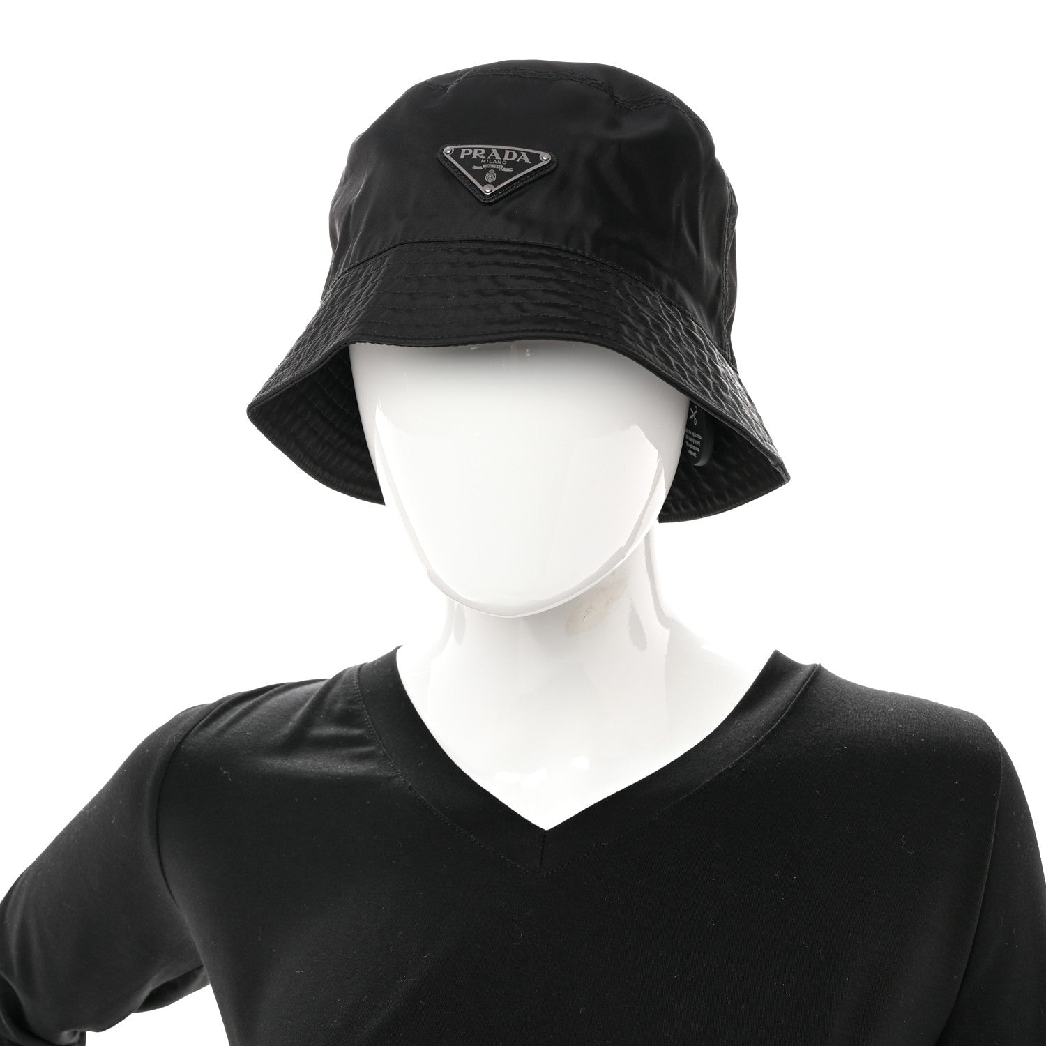 Prada Re-Nylon Metal Triangle Logo Womens Bucket Hat M Black 2 of 9