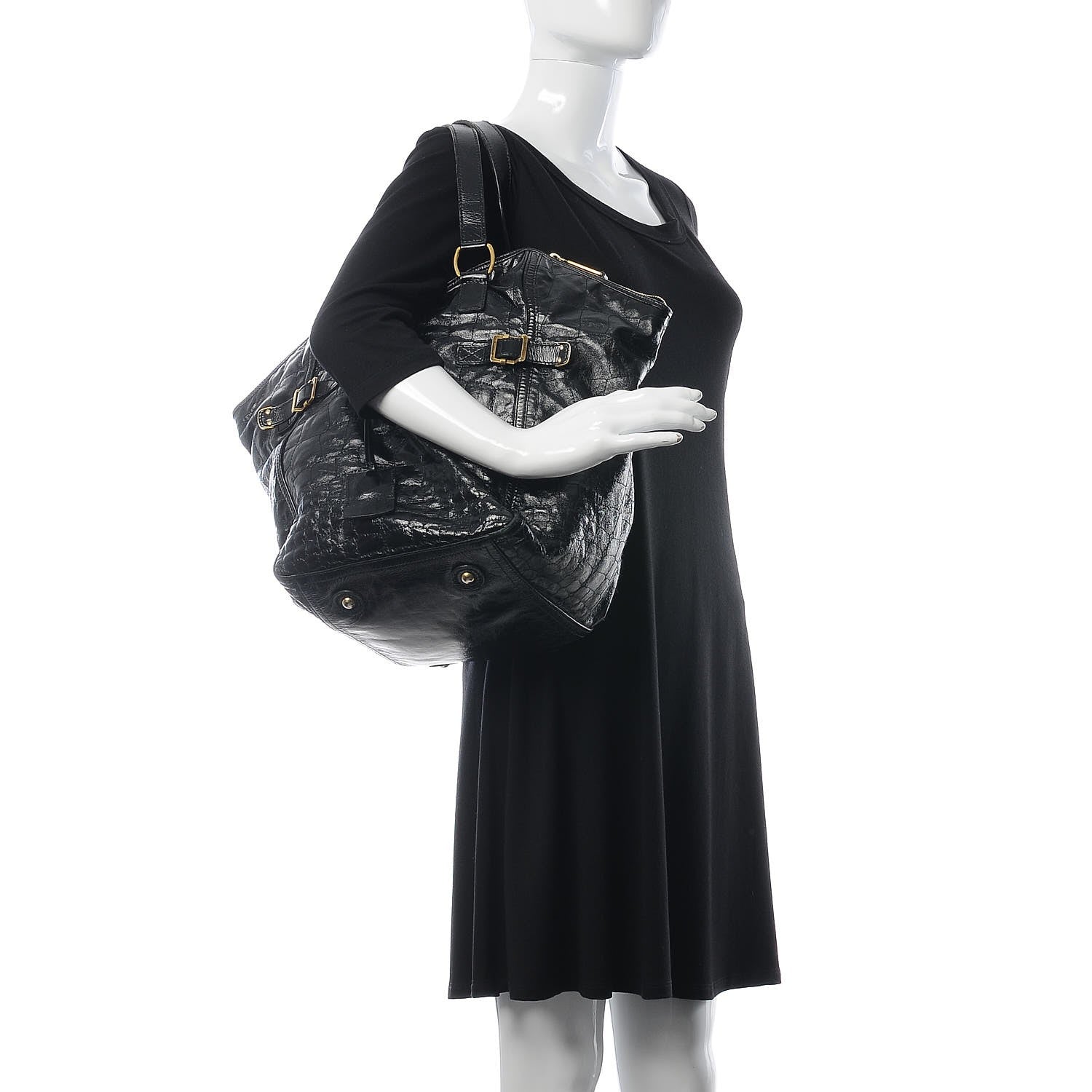 Saint Laurent Patent Crocodile Embossed Medium Downtown Tote Black 2 of 14