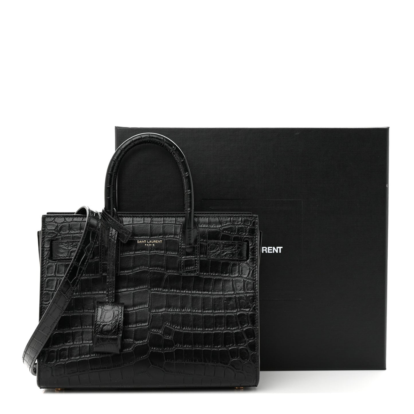 Calfskin Crocodile Embossed Nano Sac De Jour Black