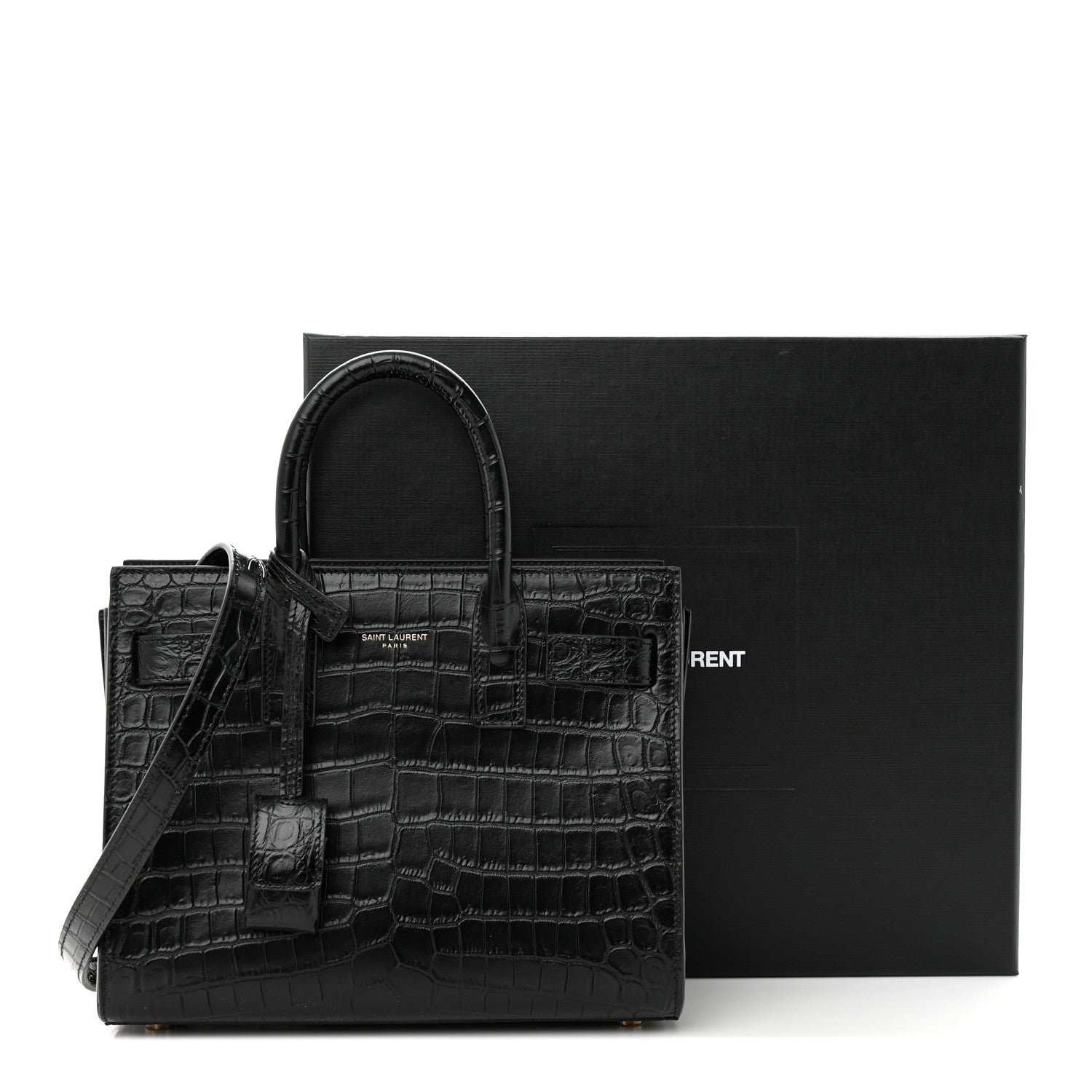 Saint Laurent Calfskin Crocodile Embossed Nano Sac De Jour Black 11 of 11