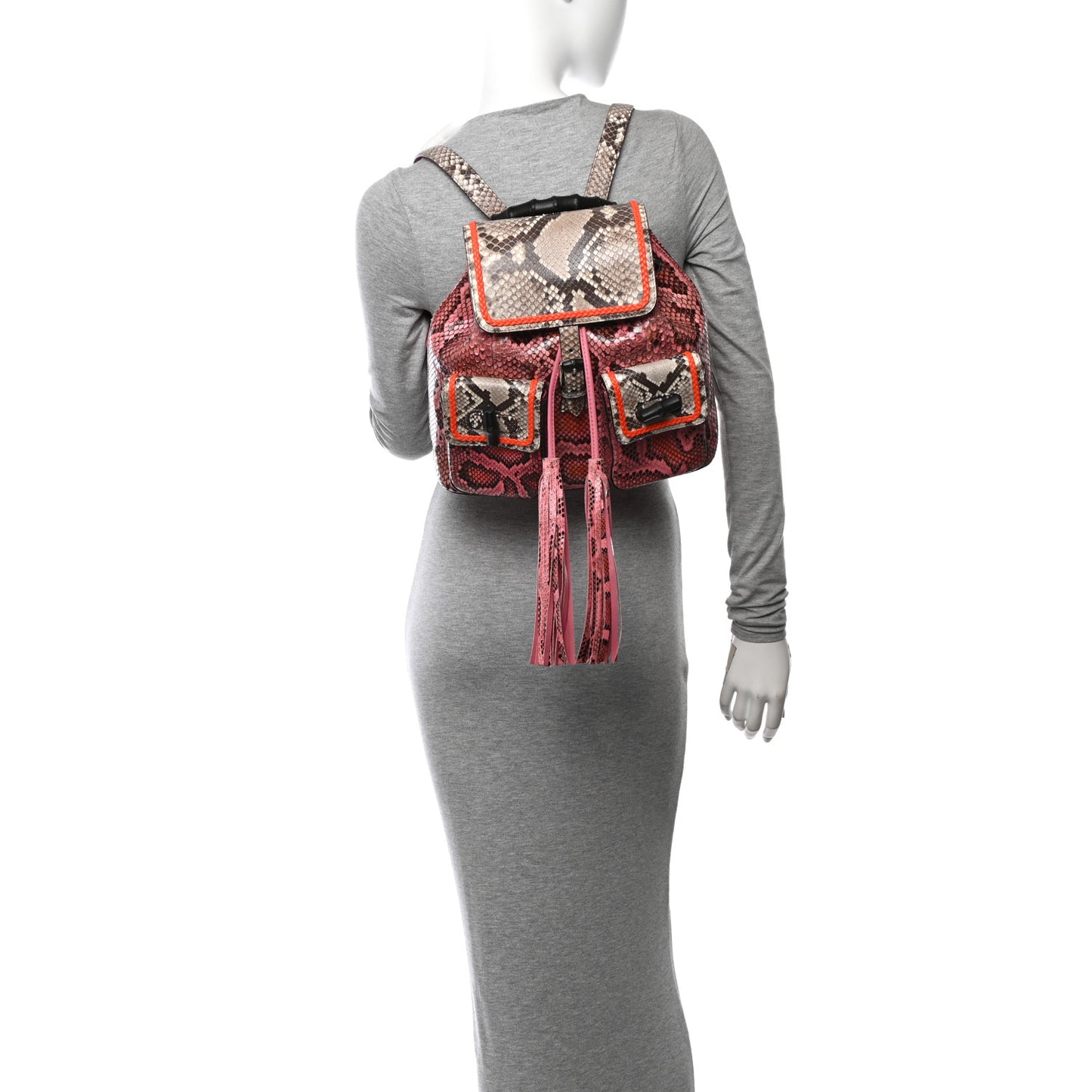 Snakeskin Medium Bamboo Backpack Pink Multicolor