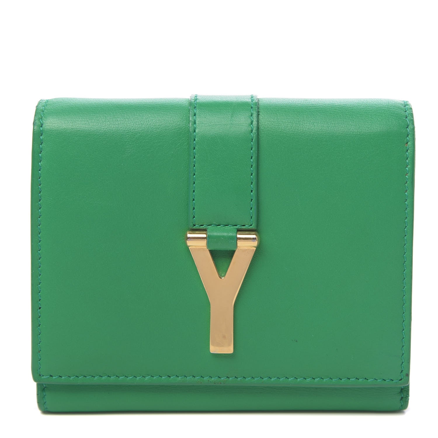 Saint Laurent Calfskin Classic Y Compact Wallet Green 1 of 9