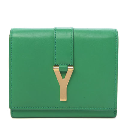 Saint Laurent Calfskin Classic Y Compact Wallet Green 1 of 9