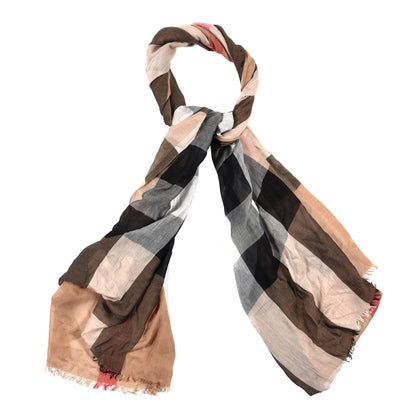 Burberry Wool Silk Gauze Giant Check Lightweight Scarf Camel 1 of 5