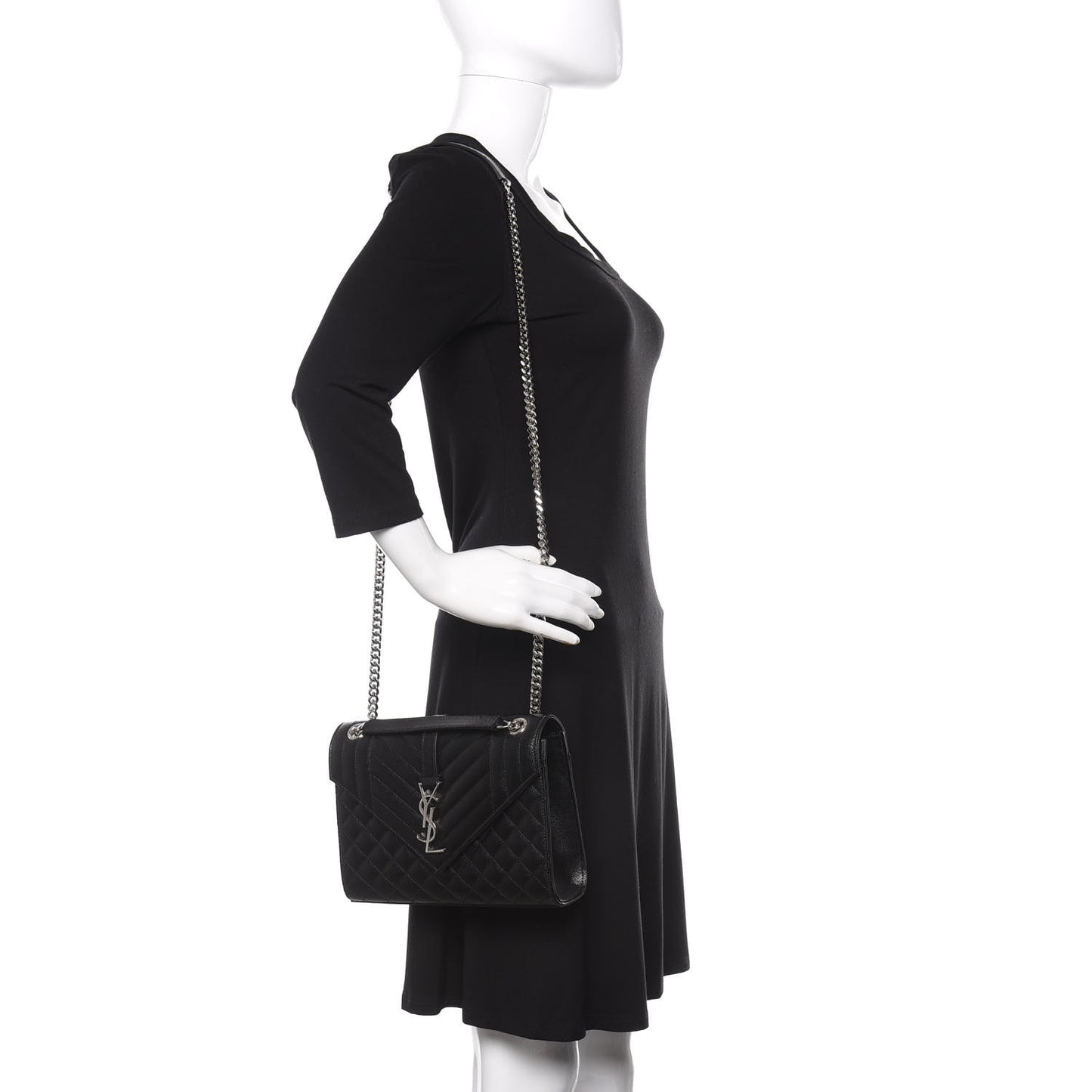 Grain De Poudre Textured Mixed Matelasse Triquilt Medium Monogram Satchel Black