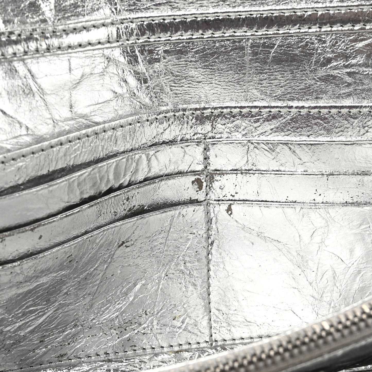Metallic Crinkled Lambskin Diorama Croisiere Chain Wallet Silver