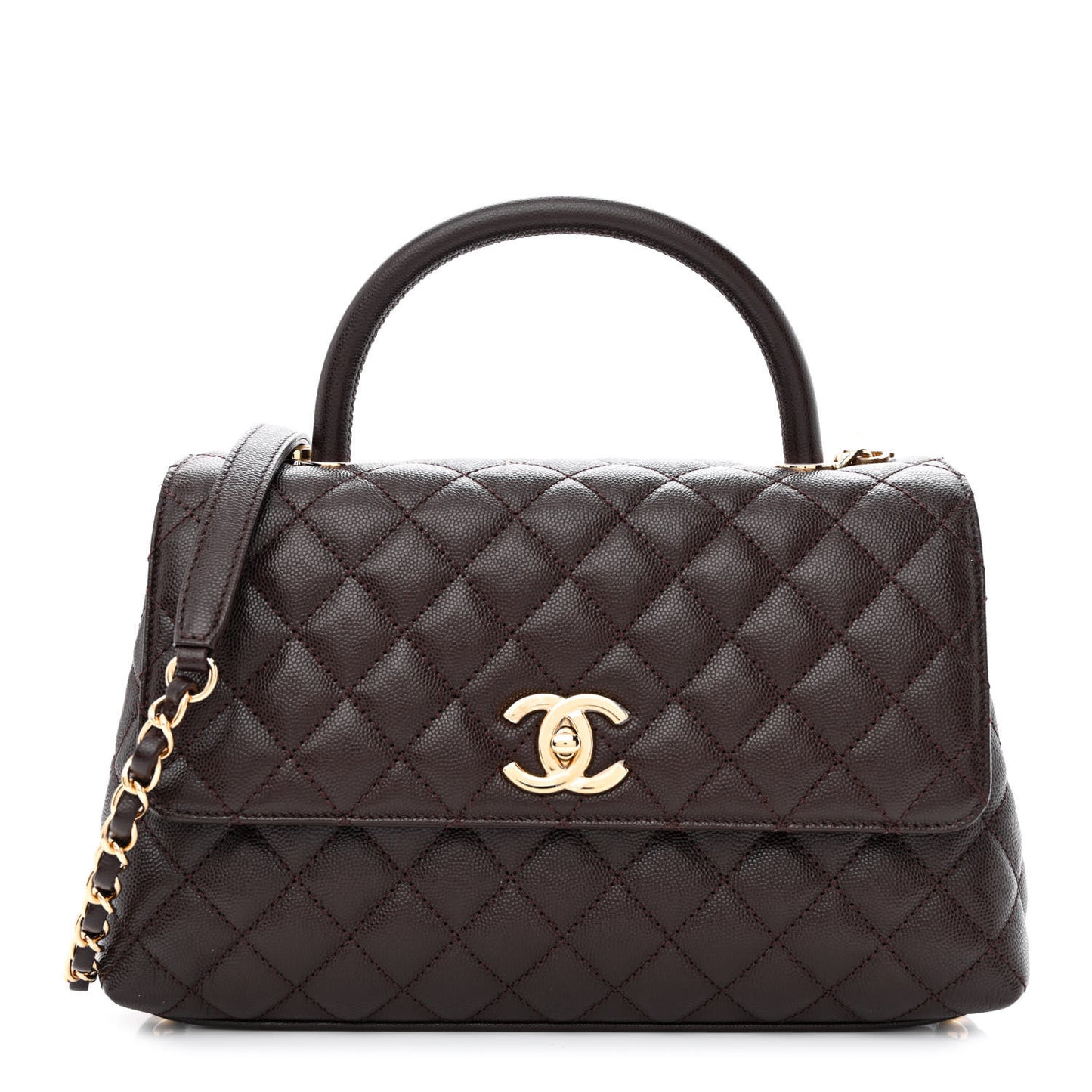 Caviar Quilted Small Coco Handle Flap Dark Brown