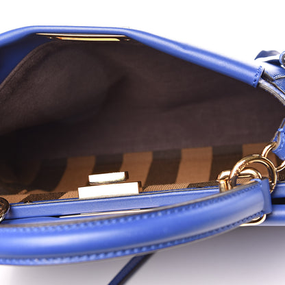 Fendi Vitello Morgan Fabric Jacquard Pequin Medium Peekaboo Iconic Satchel Blue Neon Tobacco 6 of 11