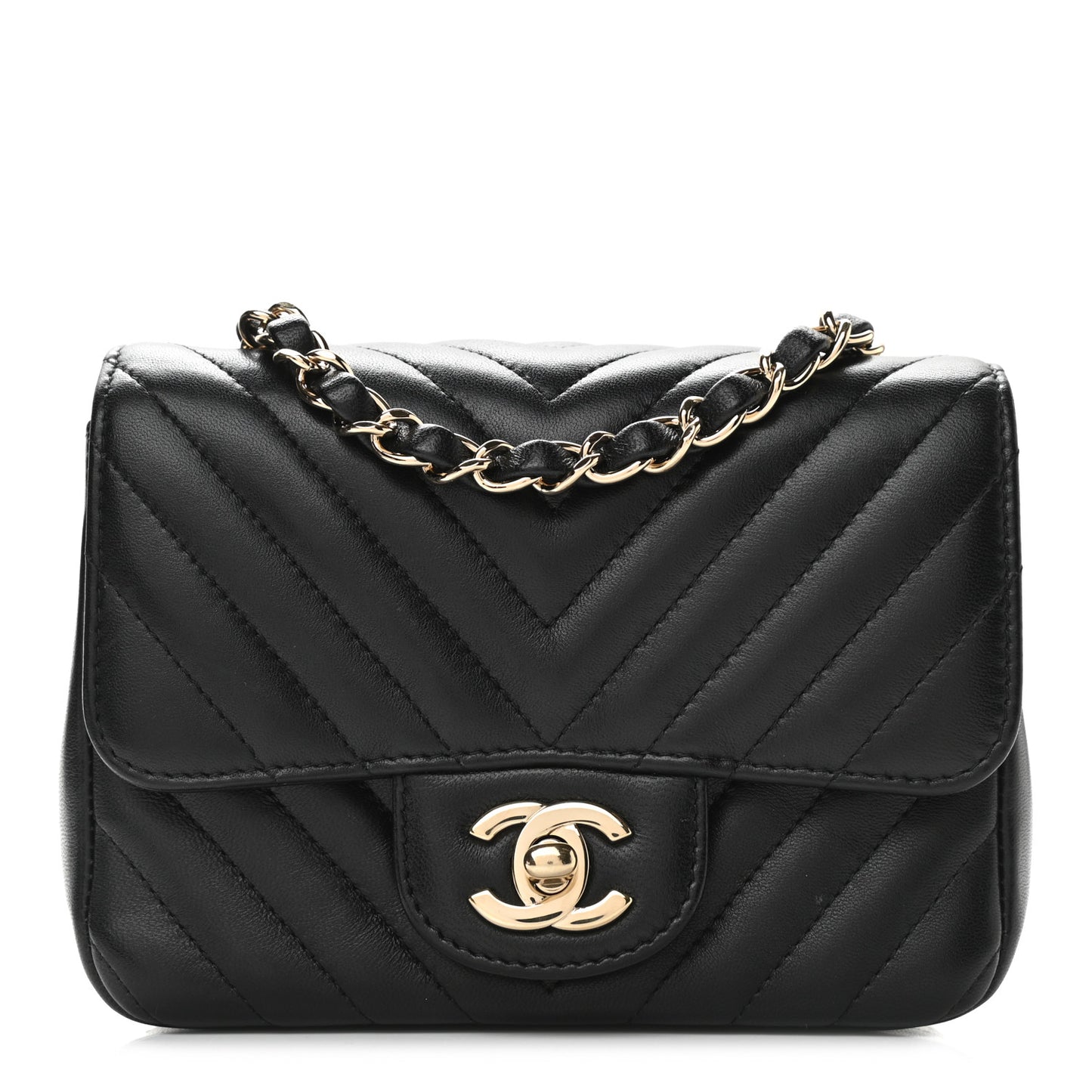 Lambskin Chevron Quilted Mini Square Flap Black