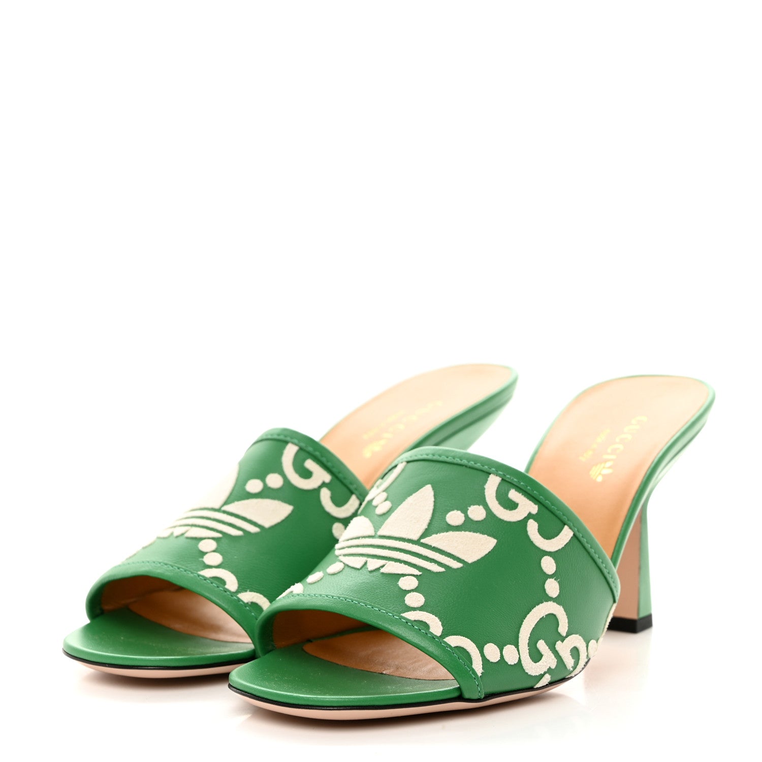 Gucci X ADIDAS Nappa Charlotte Suede Monogram Jumbo GG Trefoil 75mm Slide Sandals 37 New Shamarock Ivoire 3 of 9