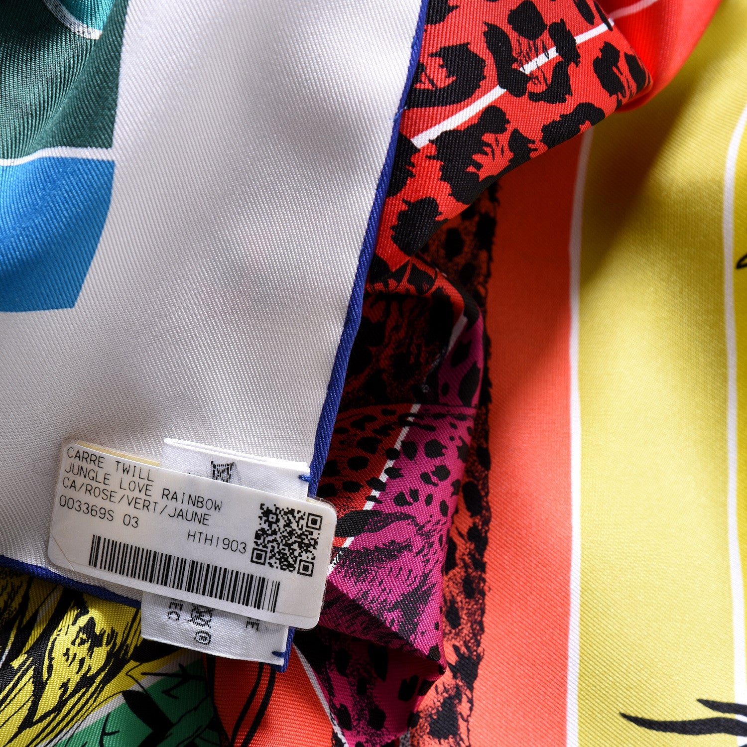Hermes Silk Carre Jungle Love Rainbow Scarf 90 Rose Vert Jaune 4 of 4