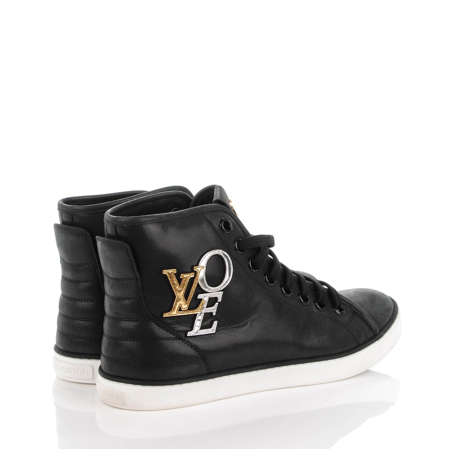 Calfskin Punchy Love Patch High Top Sneakers 38 Black