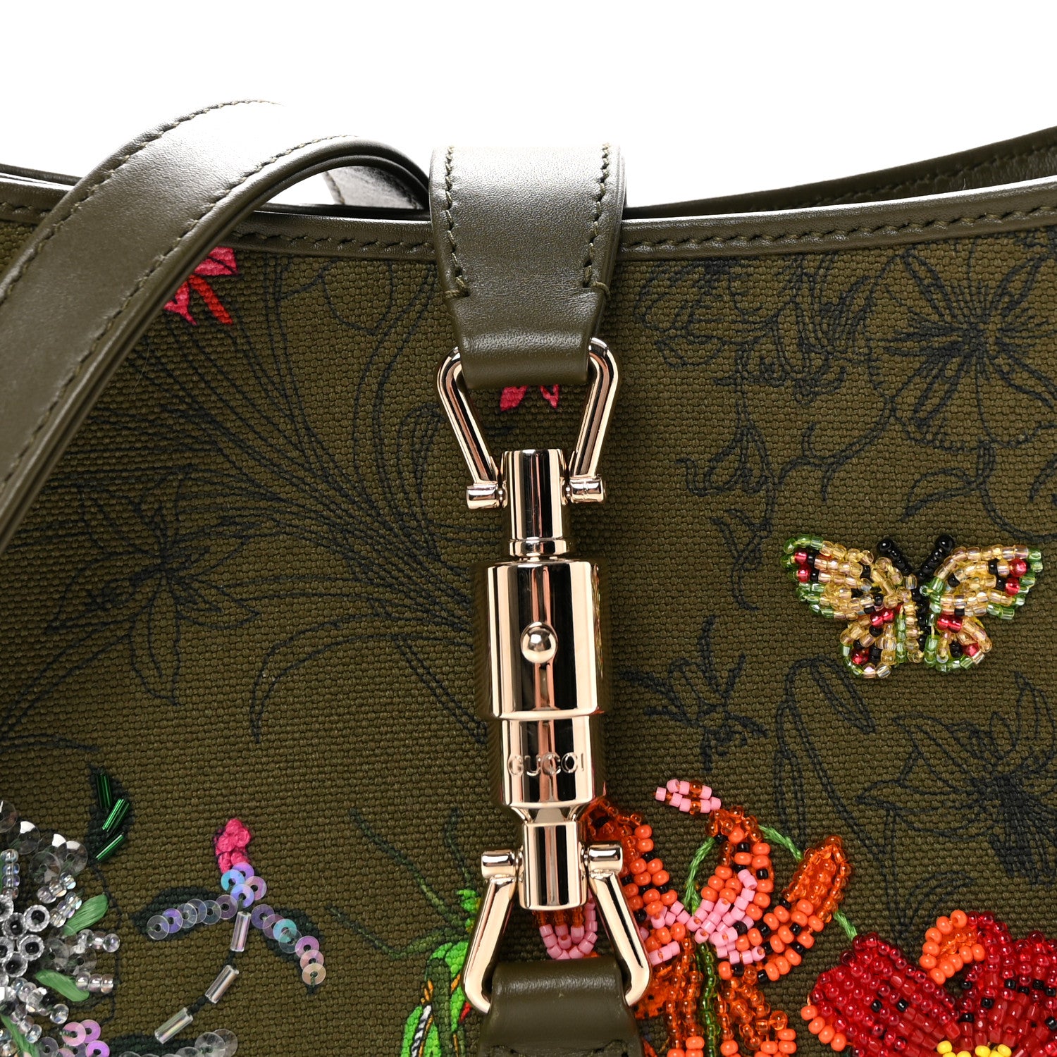 Gucci Calfskin Canvas Beaded Floral Medium Jackie 1961 Multicolor 8 of 10