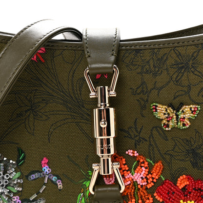 Gucci Calfskin Canvas Beaded Floral Medium Jackie 1961 Multicolor 8 of 10