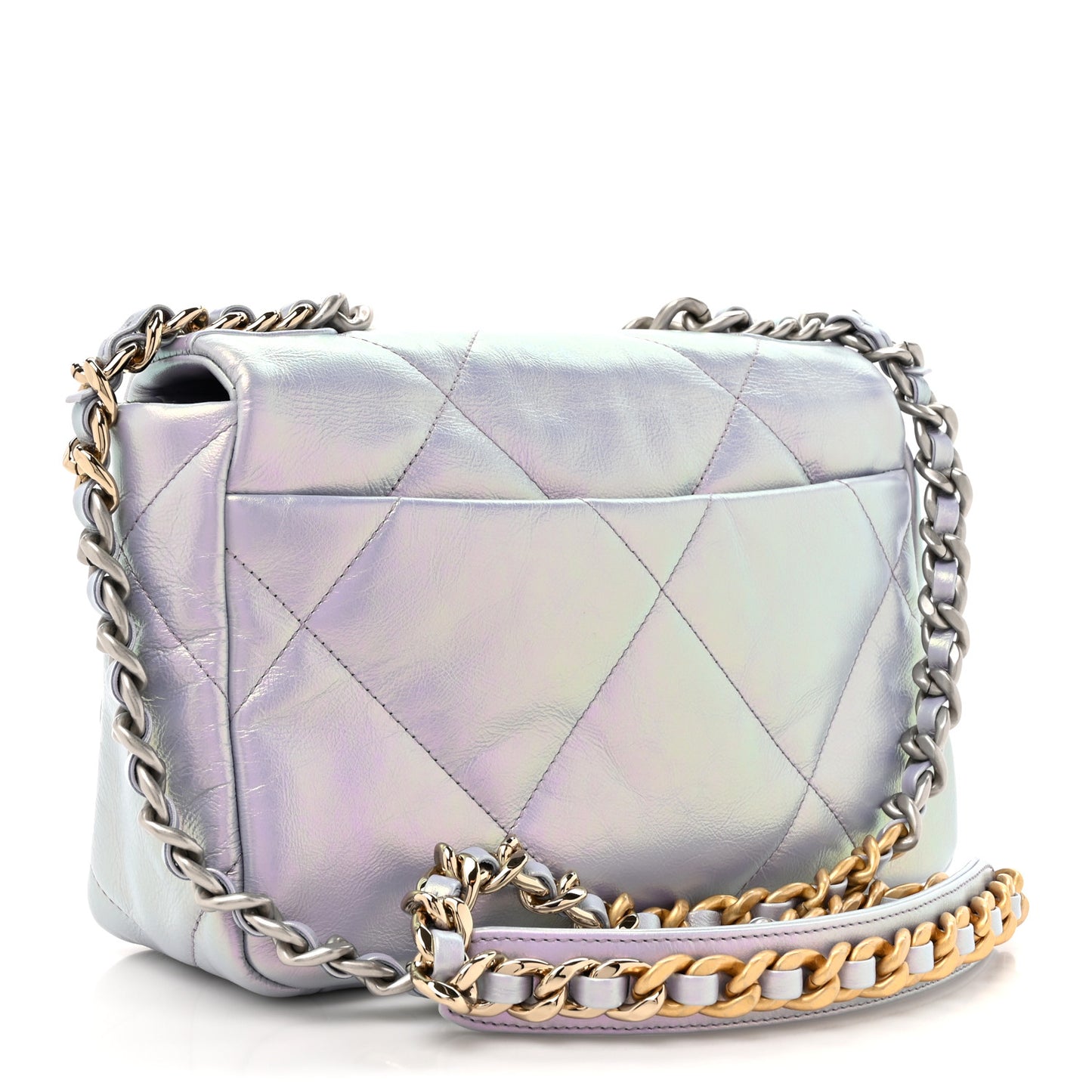 Iridescent Calfskin Quilted Medium Chanel 19 Flap Light Purple Blue