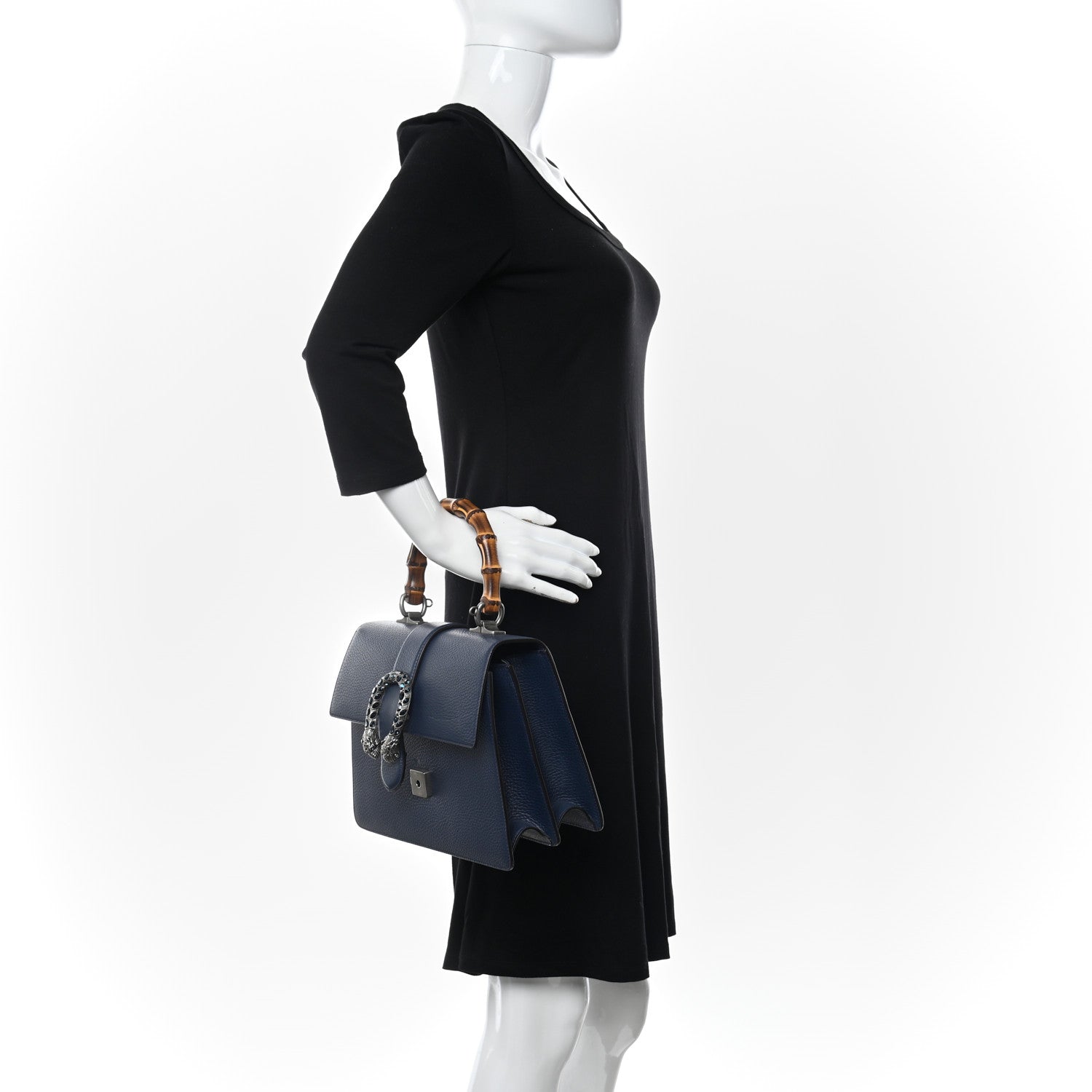 Gucci Dollar Calfskin Crystal Web Medium Dionysus Bamboo Top Handle Bag Blue Agata Montana Sapphire 2 of 11