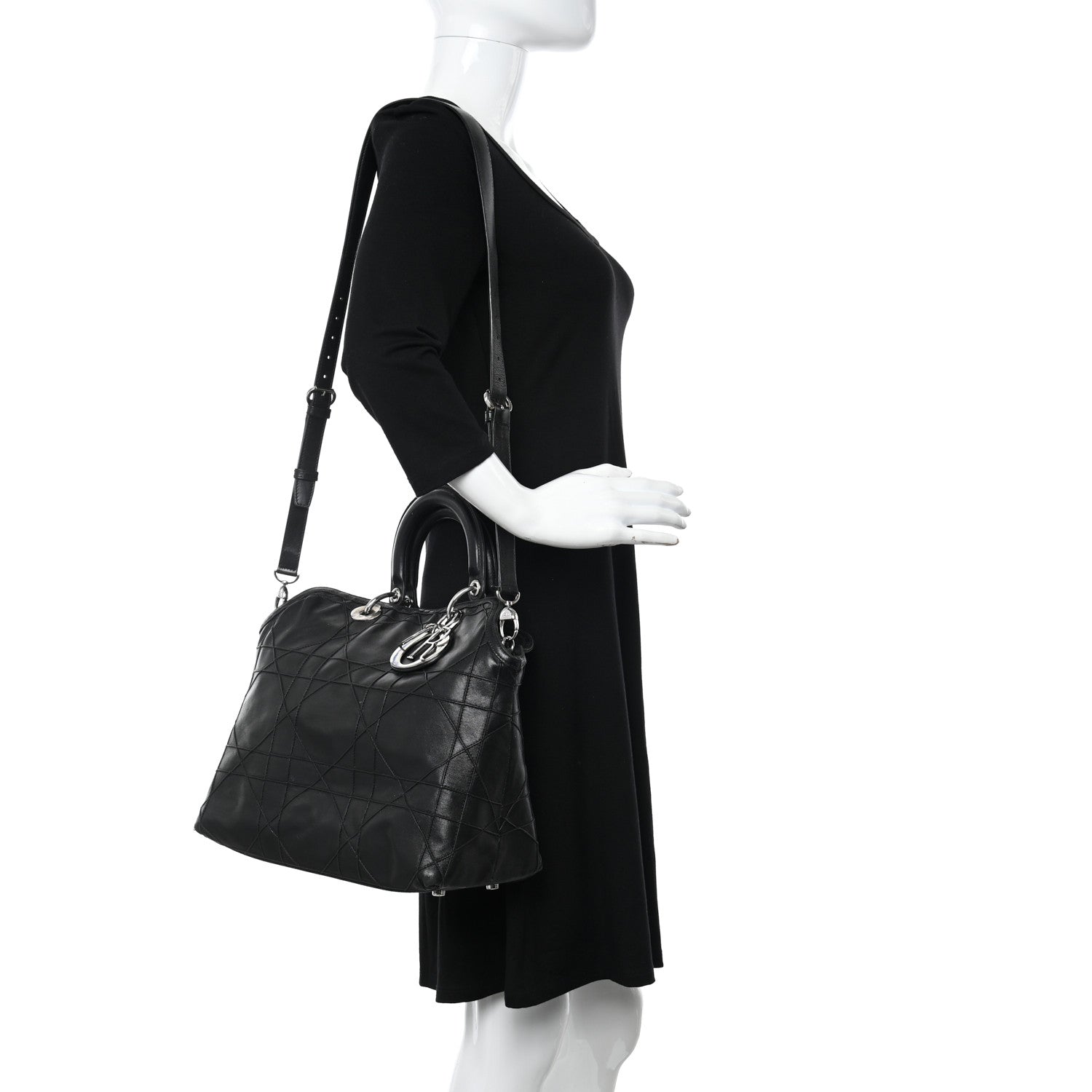 Christian Dior Lambskin Cannage Medium Granville Tote Black 2 of 11