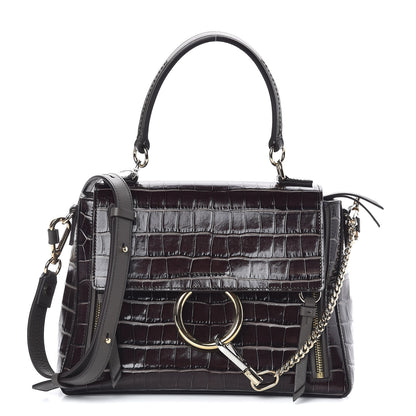 Chloe Calfskin Crocodile Embossed Small Faye Day Shoulder Bag Profound Brown 1 of 9
