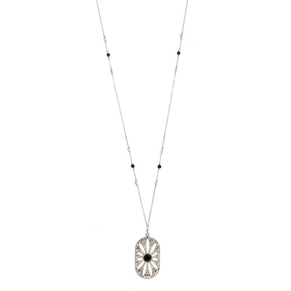 Tiffany Sterling Silver Black Onyx Pearl Ziegfeld Daisy Pendant Necklace 1 of 8