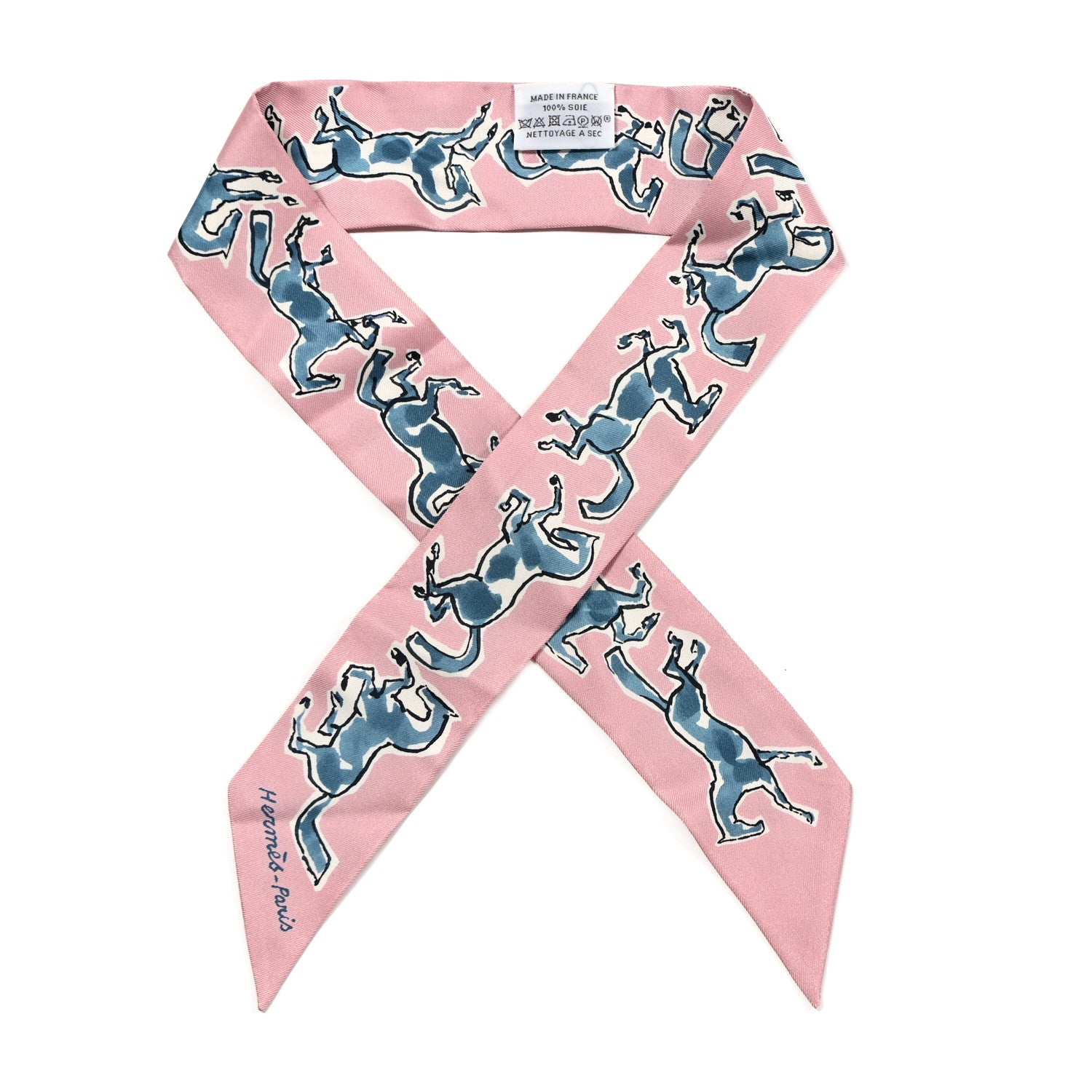 Hermes Silk Chevaux en Liberte Twilly Vieux Rose Bleu 1 of 4