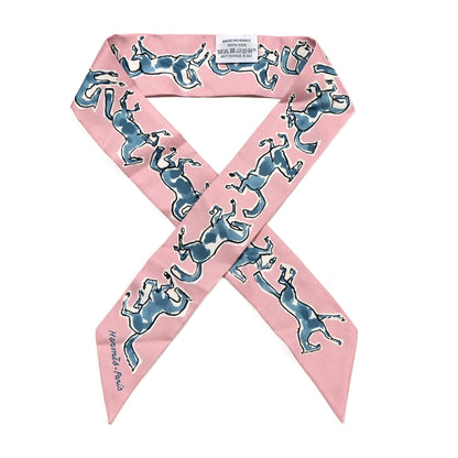 Hermes Silk Chevaux en Liberte Twilly Vieux Rose Bleu 1 of 4
