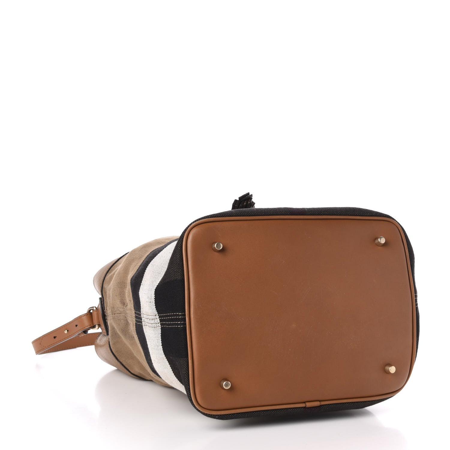 Burberry Grainy Calfskin Canvas Mega Check Medium Ashby Tassel Hobo Saddle Brown 5 of 14