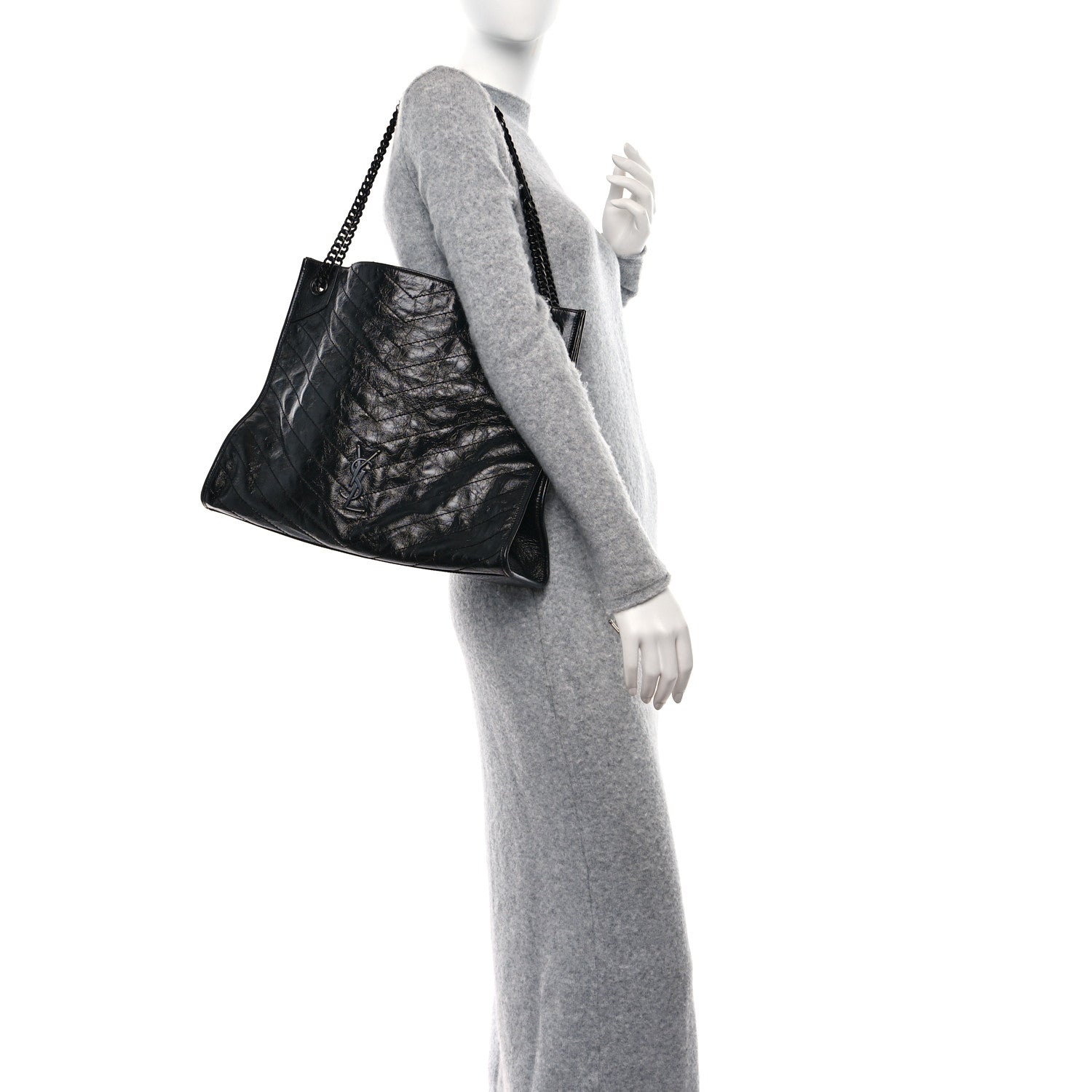 Saint Laurent Crinkled Calfskin Matelasse Monogram Large Niki Shopper Tote Black 2 of 8