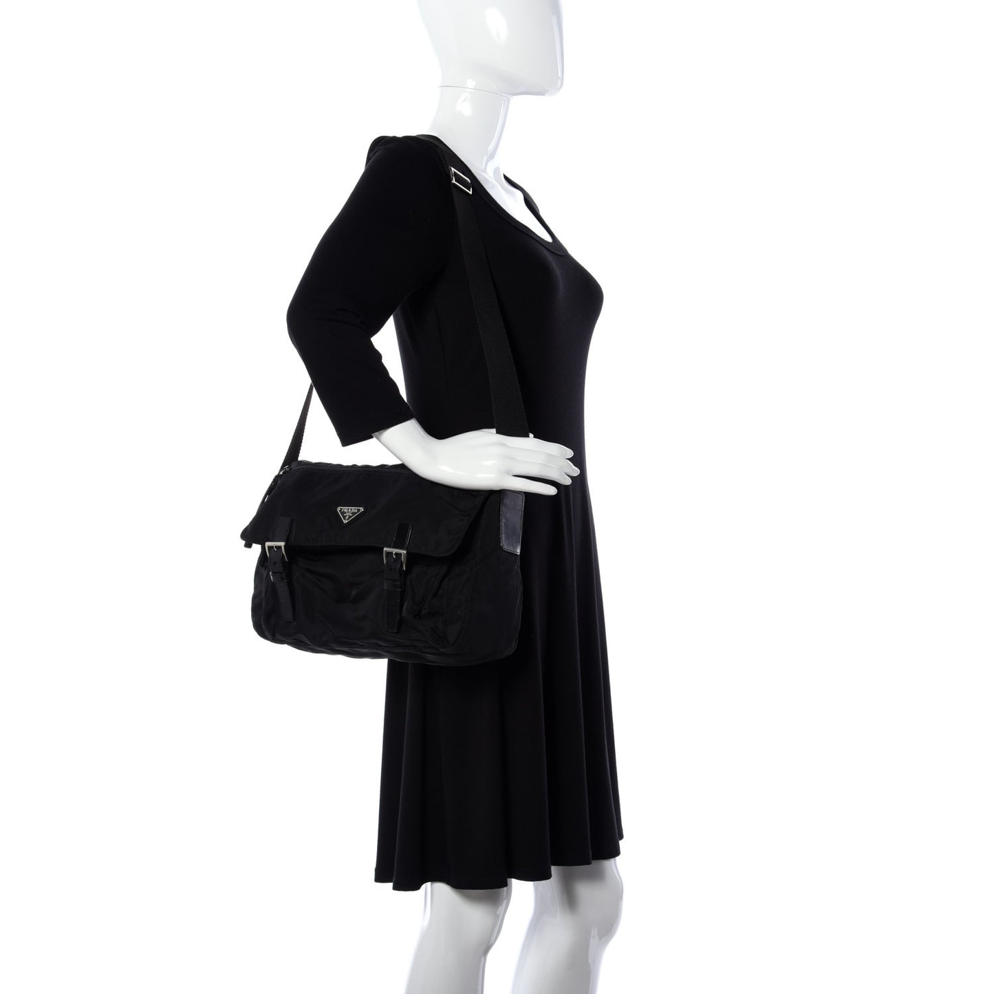 Tessuto Nylon Saffiano Messenger Bag Black