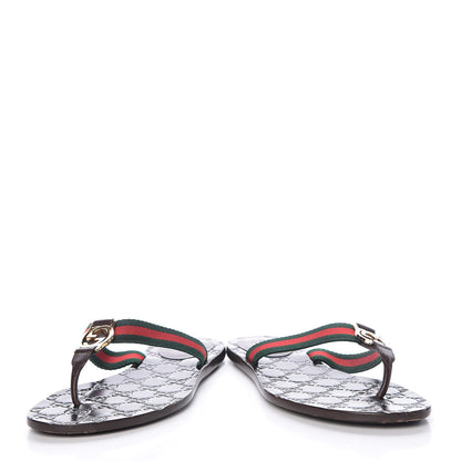 Gucci Nylon Calfskin Web GG Monogram Womens Thong Sandals 37 Green Red Cocoa 6 of 10