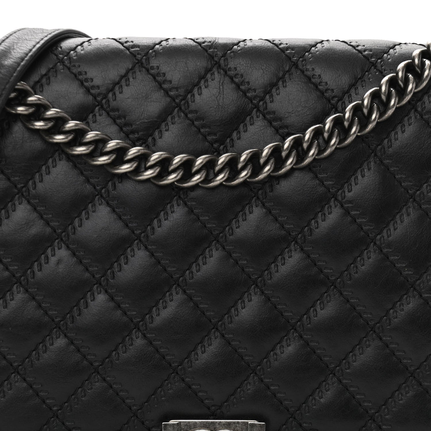 Chanel Calfskin Embossed Stitch Large Boy Flap Black 8 of 11