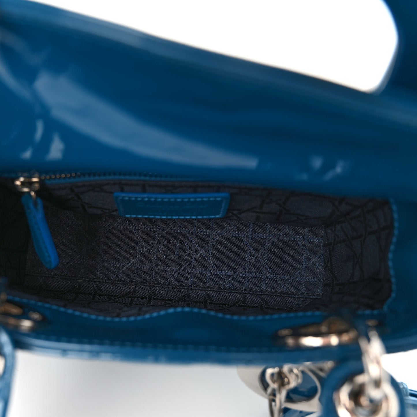 Patent Cannage Mini Lady Dior Blue