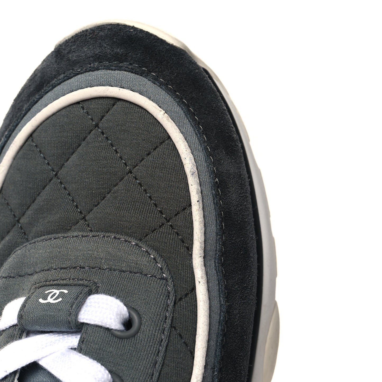 Fabric Suede Calfskin Quilted CC Sneakers 41 Dark Grey