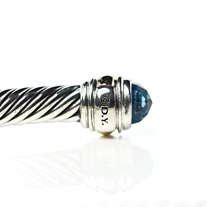 David Yurman Sterling Silver 14K Yellow Gold Blue Topaz 5mm Cable Classics Bracelet 4 of 5