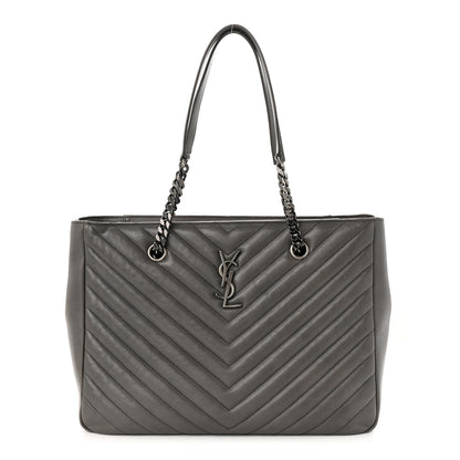 Saint Laurent Sheepskin Matelasse Chevron Large Monogram Shopping Bag Light Coal 1 of 11