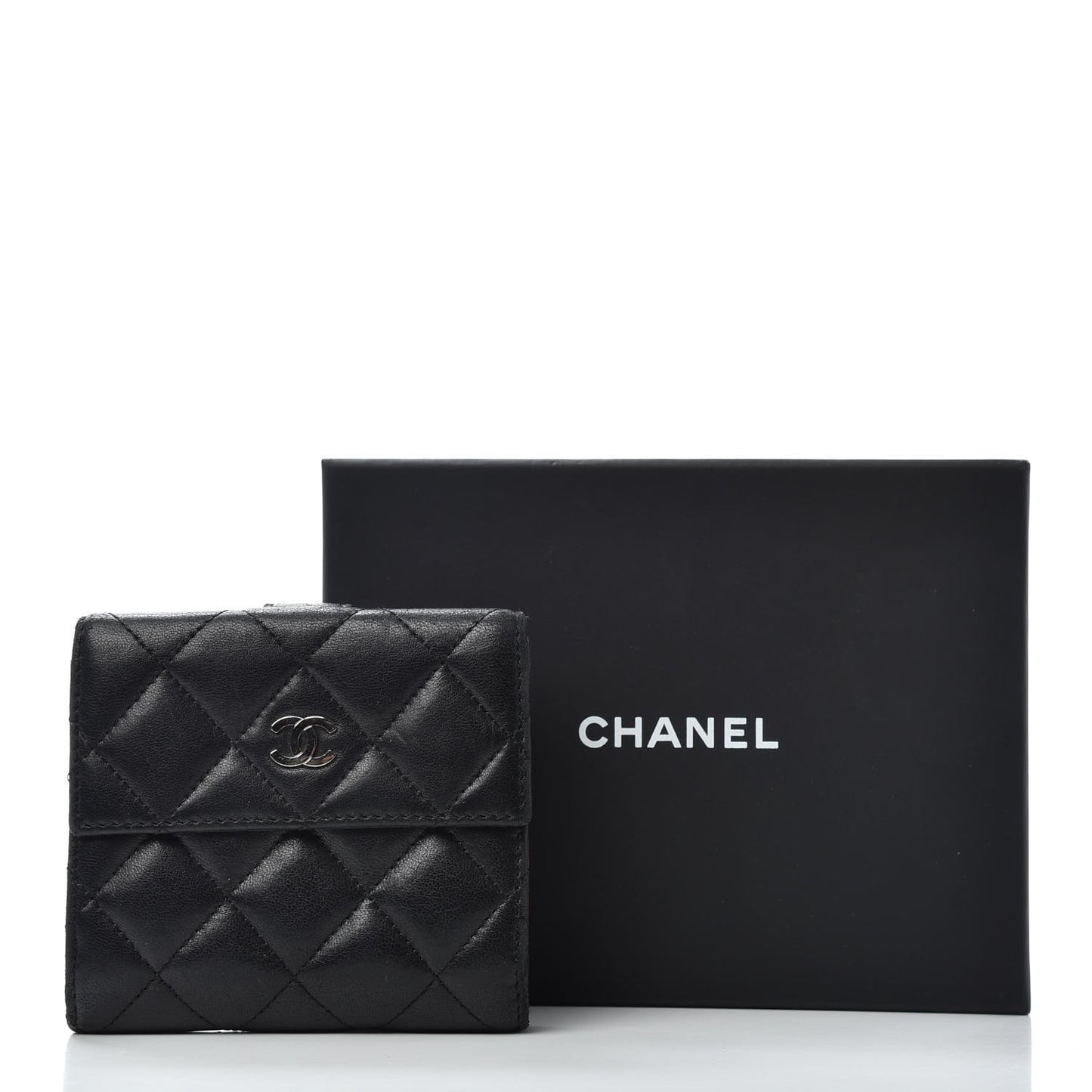Lambskin Quilted Compact French Flap Wallet Black