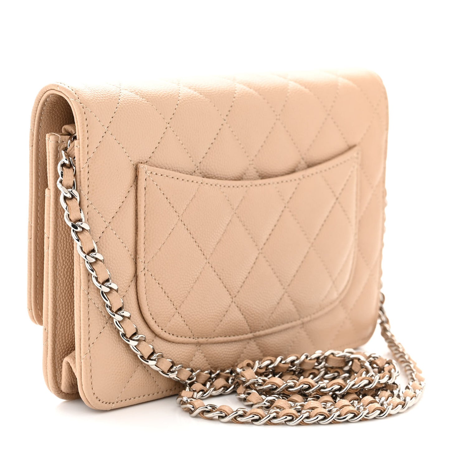 Caviar Quilted Wallet on Chain WOC Beige