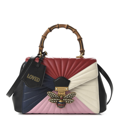 Gucci Calfskin Bamboo Trapuntata Queen Margaret Top Handle Bag Blue Agata Hibiscus Red Mystic White Sugar Pink 1 of 12