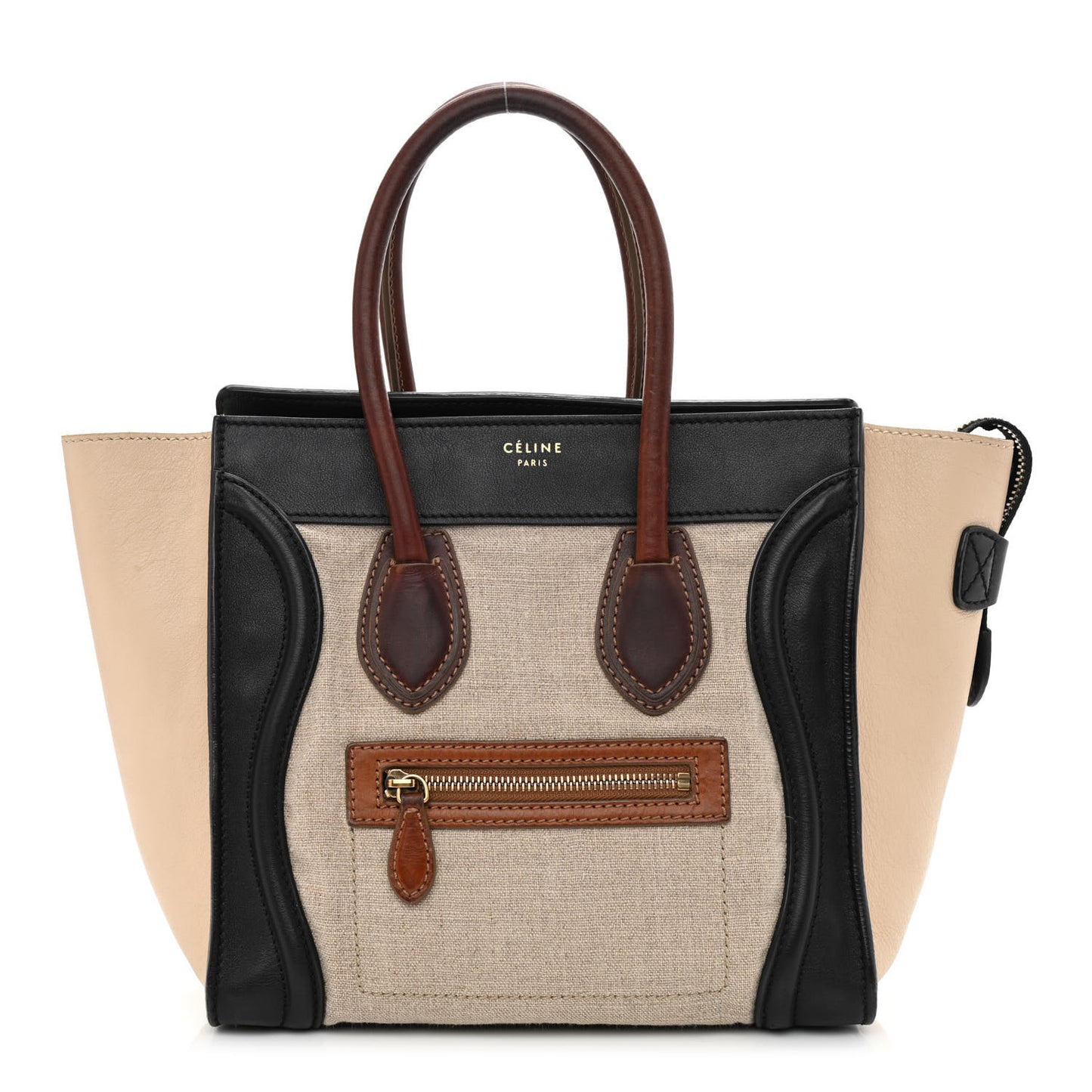 Calfskin Linen Micro Tri-Color Luggage Beige