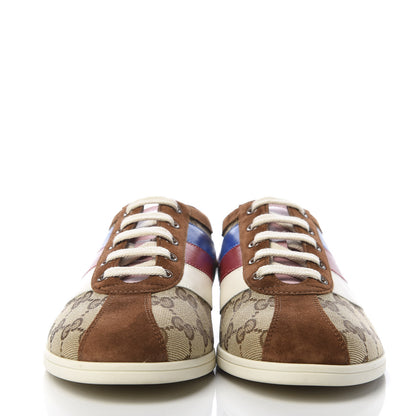 Gucci Suede Monogram Web Womens Falacer Sneakers 40 Nocciola Beige Mystic White Hibiscus Red 2 of 9