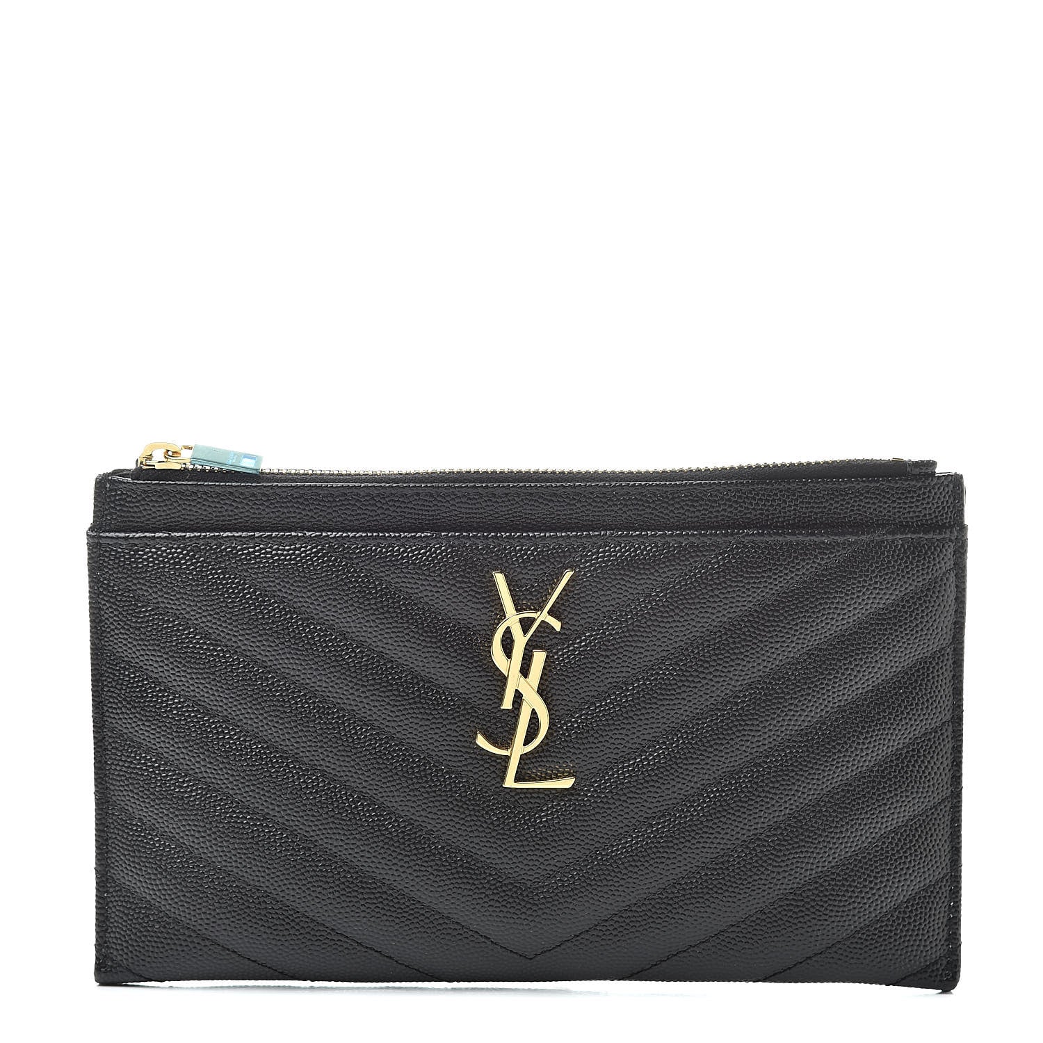 Saint Laurent Grain De Poudre Chevron Monogram Bill Pouch Black 1 of 8