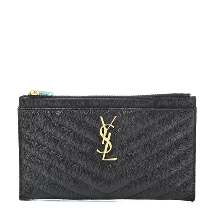 Saint Laurent Grain De Poudre Chevron Monogram Bill Pouch Black 1 of 8