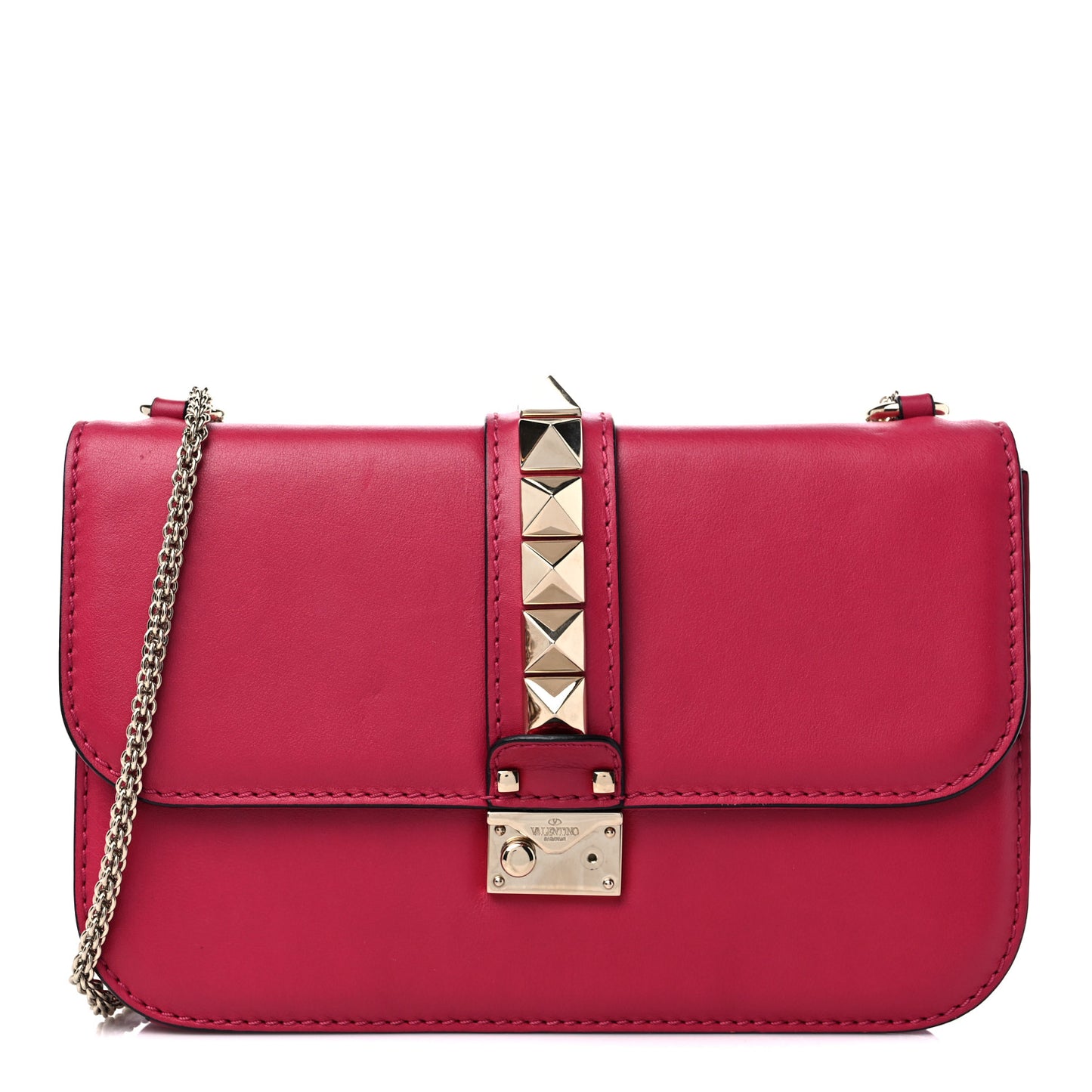 Vitello Medium Glam Lock Rockstud Flap Cyclamin