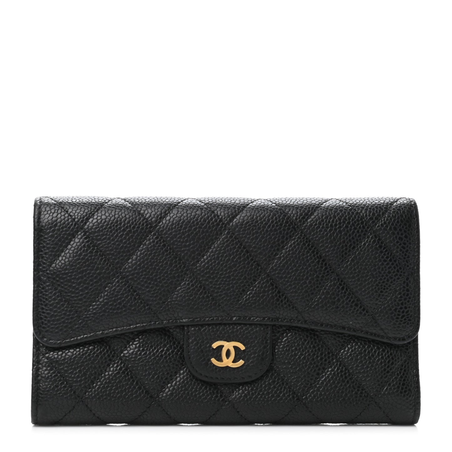 Caviar Quilted Large Flap Wallet Black