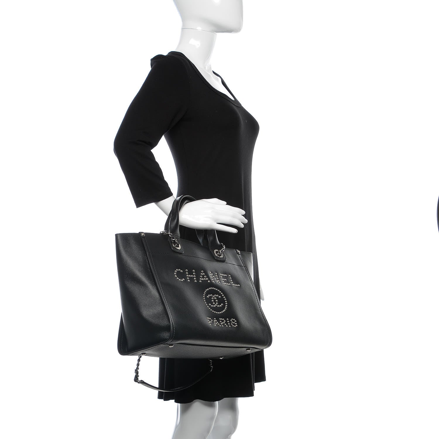 Chanel Caviar Small Studded Deauville Tote Black 3 of 10